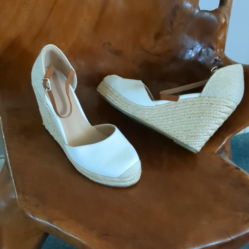 Cream Tan Espadrilles with Woven Wedge